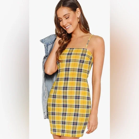NWT 👗 Women's Plaid Print Mini Cami Bodycon Dress, MULTIPLE COLORS AVAILABLE 👗 - Picture 2 of 16